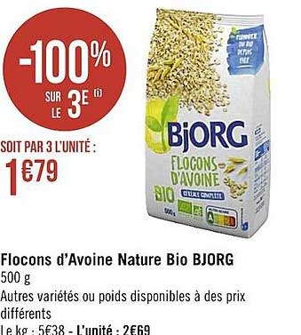 flocons d'avoine nature bio bjorg