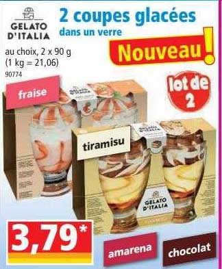 gelato d'italia 2 coupes glacées dans un verre
