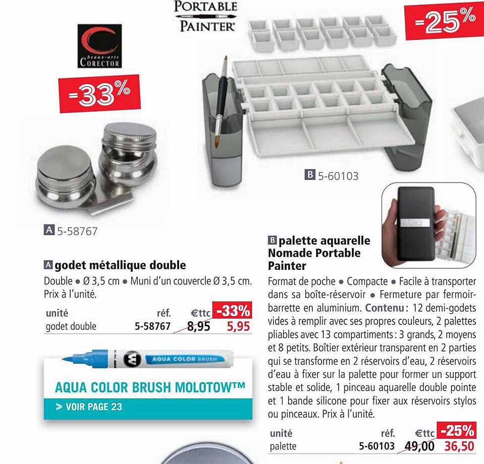 godet métallique double, palette aquarelle nomade portable painter