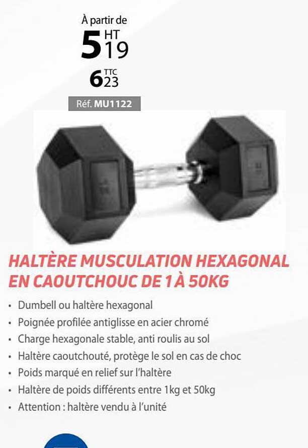 haltère musculation hexagonal en caoutchouc de 1 à 50 kg