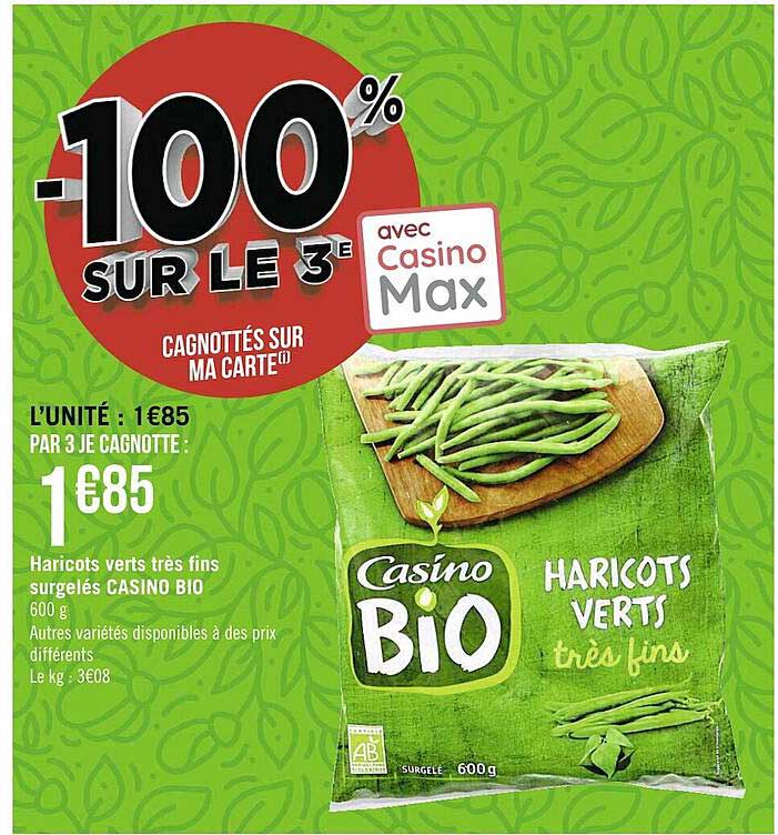 haricots verts très fins surgelés casino bio