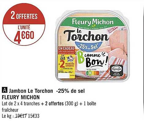 jambon le torchon -25% de sel fleury michon