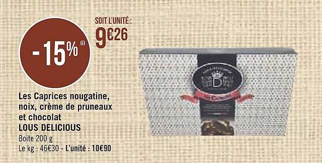 les caprices nougatine, noix, crème de pruneaux et chocolat lous delicious