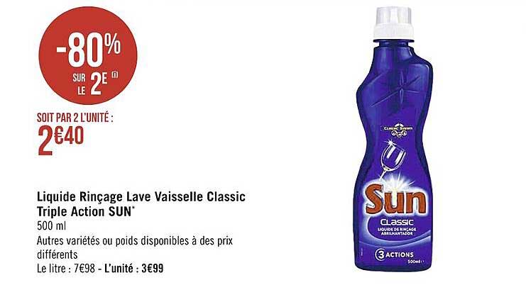 liquide rinçage lave vaisselle classic triple action sun
