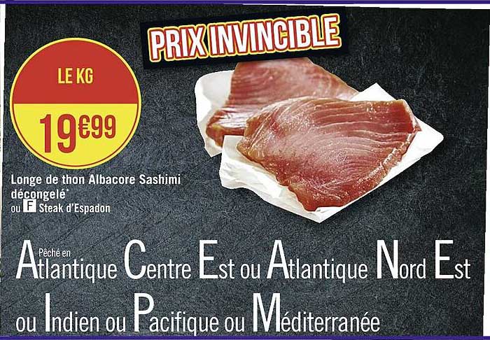 longe de thon albacore sashimi décongelé o steak d'espadon