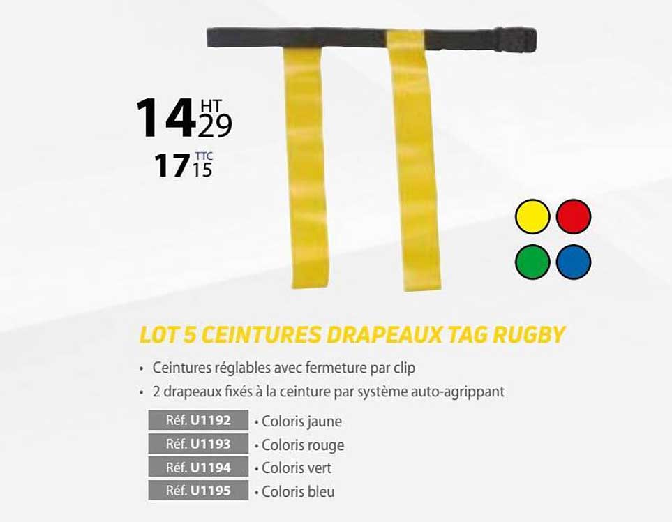 lot 5 ceintures drapeaux tag rugby
