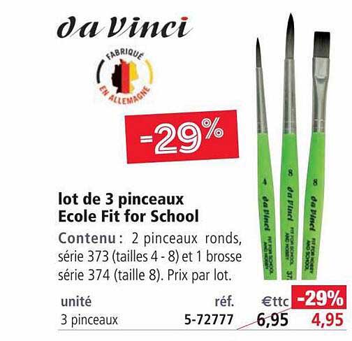 lot de 3 pinceaux école fit for school