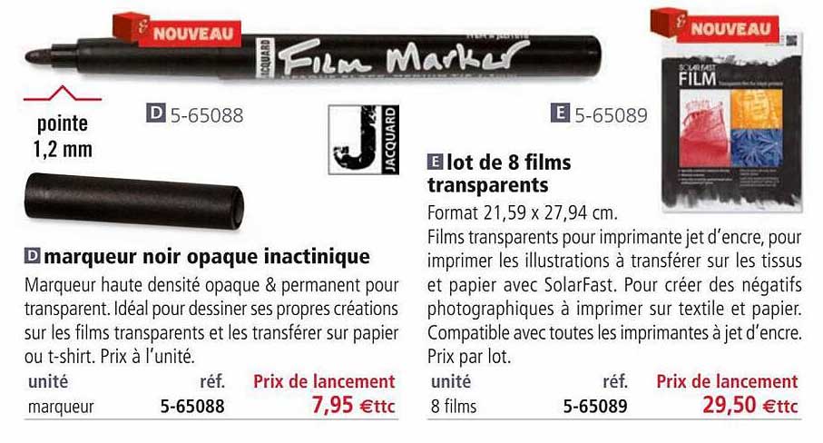 marqueur noir opaque inactinique, lot de 8 films transparents