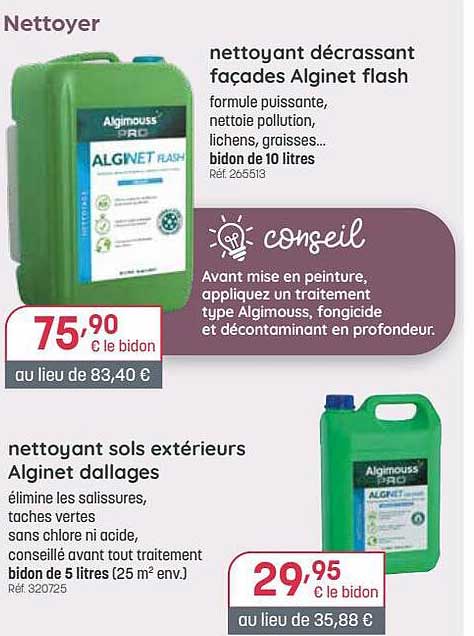 nettoyant décrassant façades alginet flash, nettoyant sols extérieurs alginet dallages
