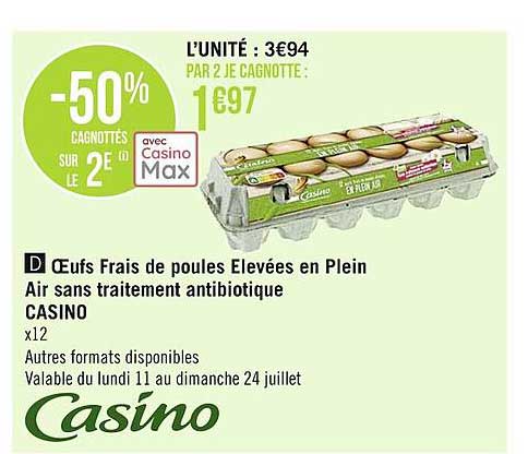 oeufs frais de poules élevées en plein air sans traitement antibiotiques casino