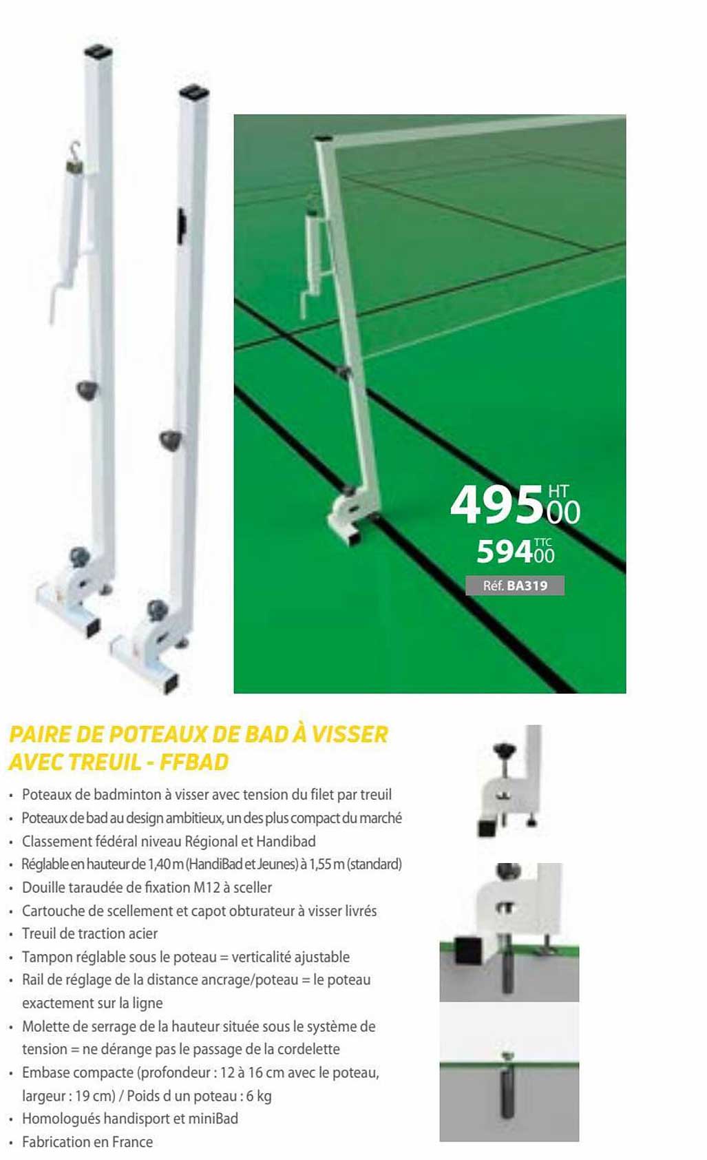 paire de poteaux de bad à viser avec treuil - ffbad