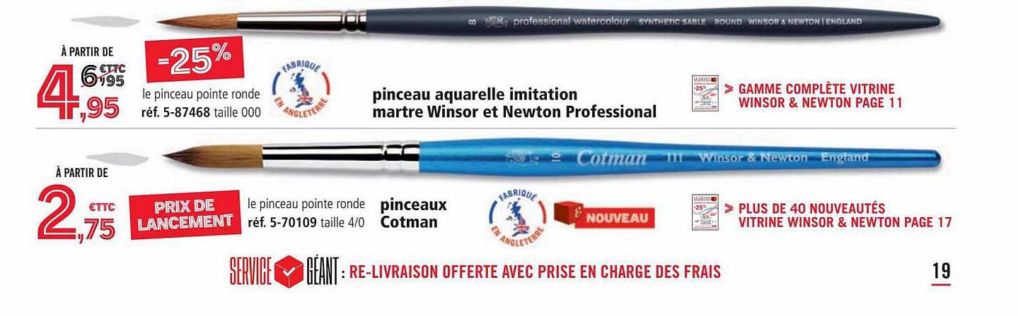 pinceau aquarelle imitation martre winsor et newton professional, pinceaux cotman