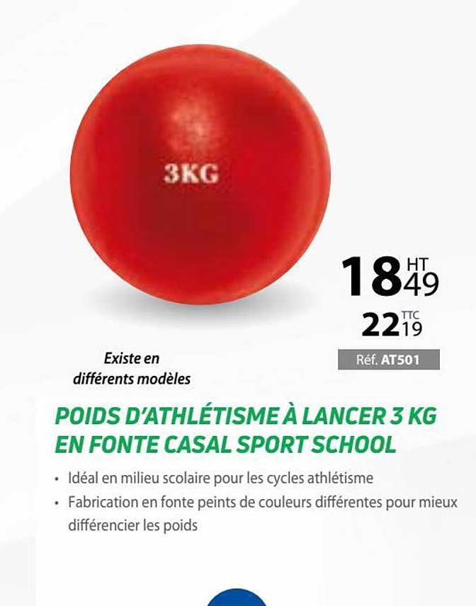 poids d'athlétisme à lancer 3 kg en fonte casal sport school