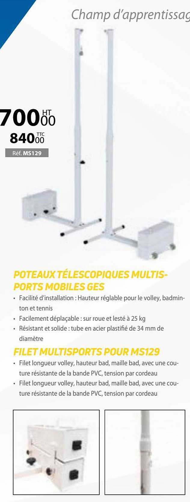 poteaux télescopiques multisports mobiles ges, filet multisports pour ms125