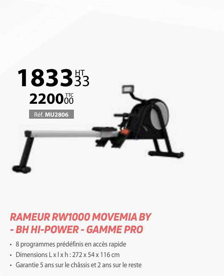 rameur rw1000 movemia by - bh hi-power - gamme pro