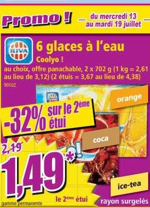 riva 6 glaces à l'eau coolyo! -32% sur le 2ème étui