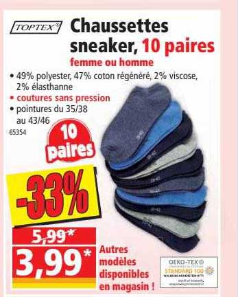 toptex chaussettes sneaker 10 paires