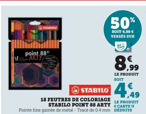 18 feutres de coloriage stabilo point 88 arty