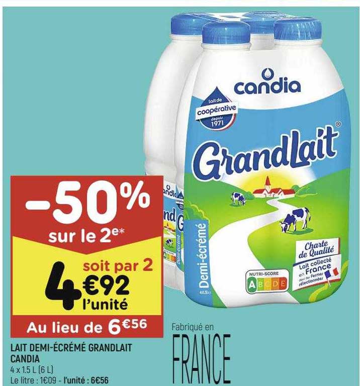 lait demi-écrémé grand lait candia