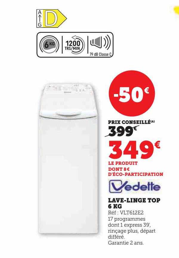 lave-linge top 6 kg vedette