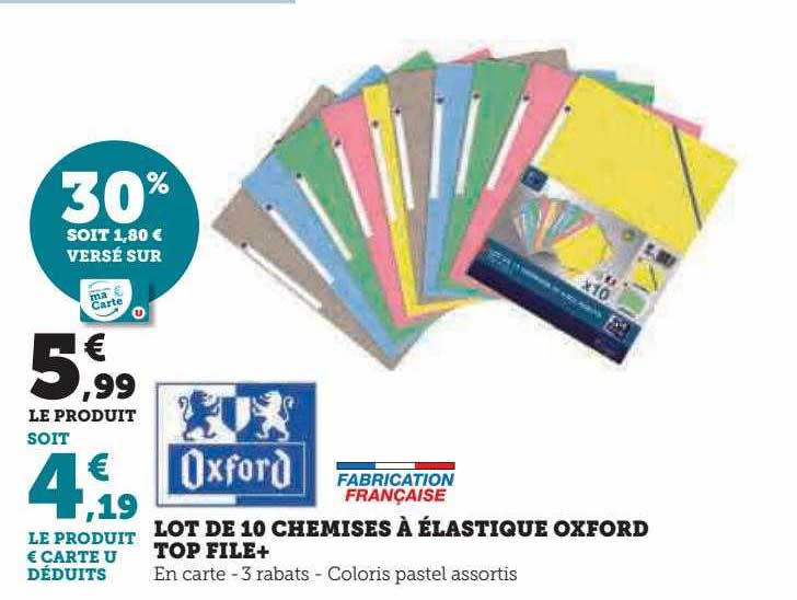 lot de 10 chemises à élastique oxford top file+