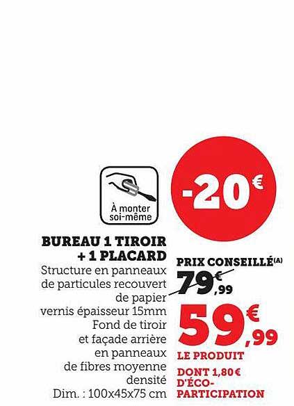 Bureau 1 Tiroir + 1 Placard