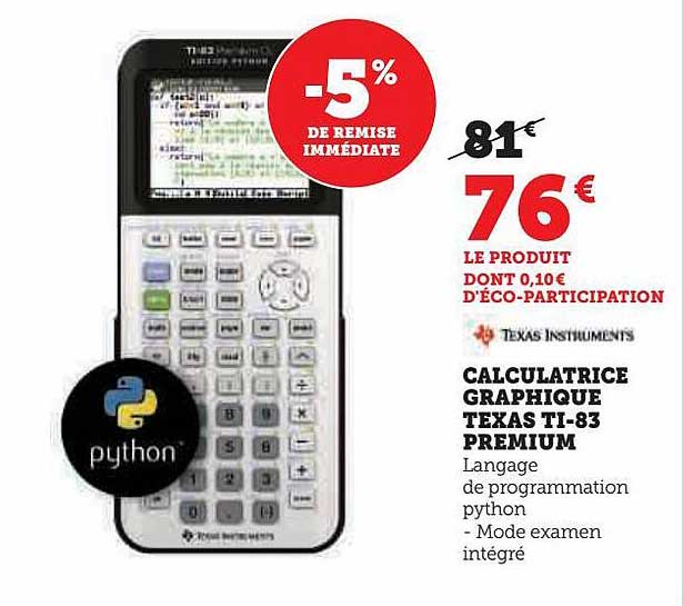calculatrice graphique texas ti-83 premium
