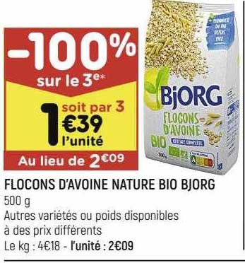flocons d'avoine nature bio bjorg