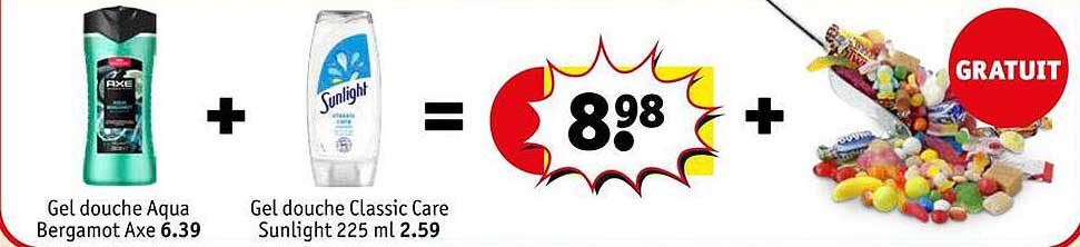 gel douche aqua bergamot axe + gel douche classic care sunlight
