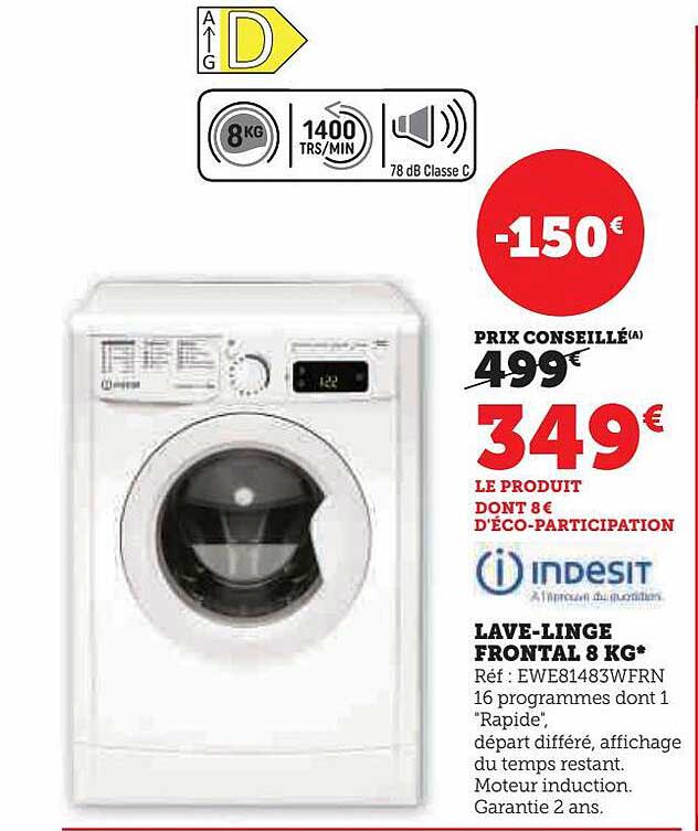 lave-linge frontal 8 kg indesit