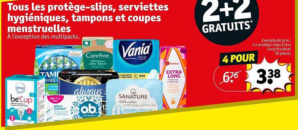 les protège-slips, serviettes hygiéniques, tampons et coupes menstruelles