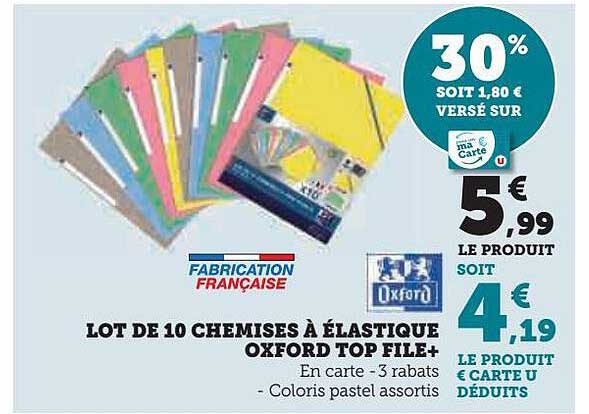 lot de 10 chemises à élastique oxford top file+