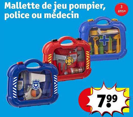 mallette de jeu pompier, police ou médecin