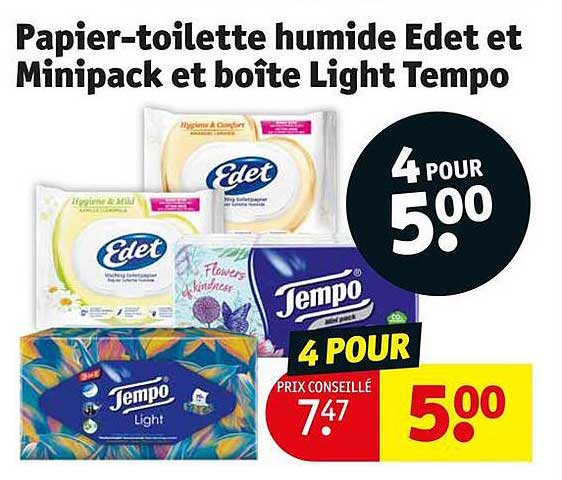 papier-toilette humide edet et minipack et boîte light tempo
