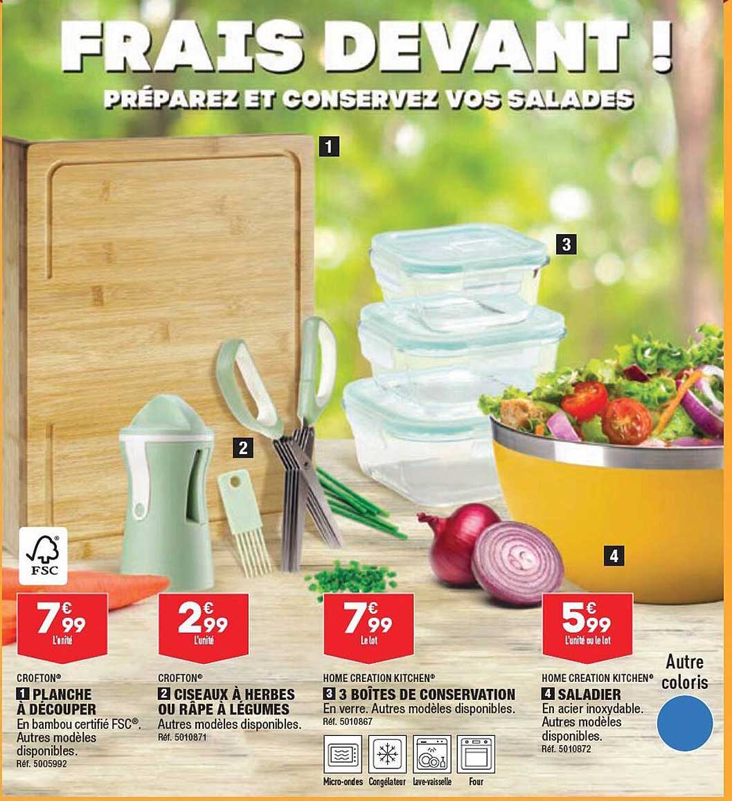 Planche à Découper Crofton, Ciseaux à Herbes Ou Râpe à Légumes Crofton, 3 Boîtes De Conservation Home Création Kitchen, Saladier Home Création Kitchen