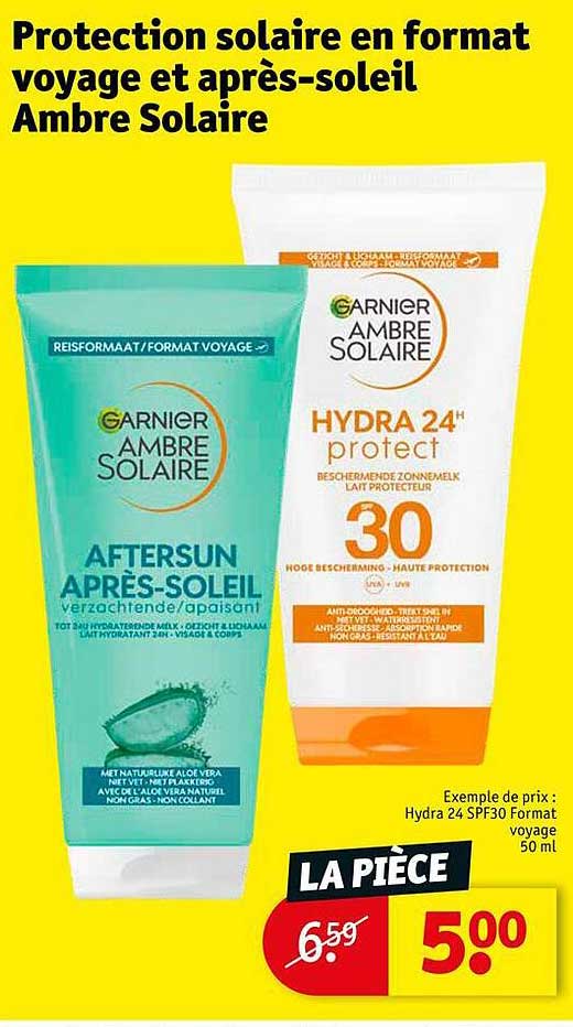 protection solaire en format voyage et après-soleil ambre solaire