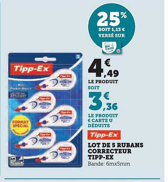 tipp-ex lot de 5 rubans correcteur