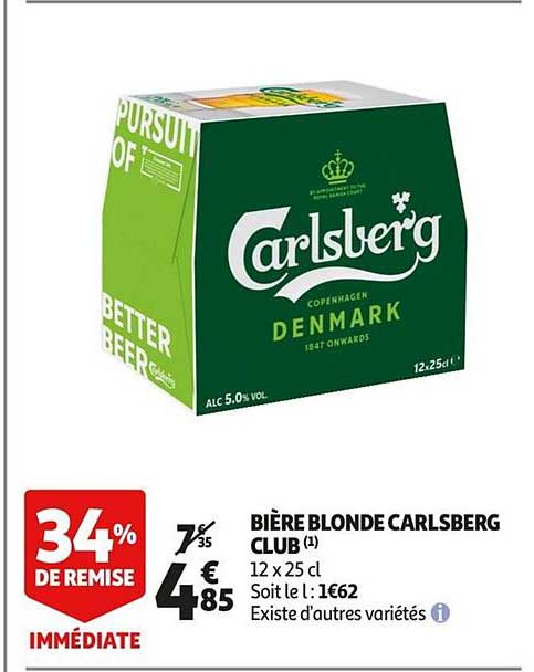 Bière Blonde Carlsberg Club 34% De Remise Immédiate
