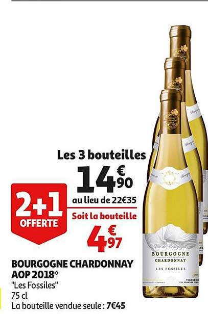 bourgogne chardonnay aop les fossiles 2018 2+1 offerte