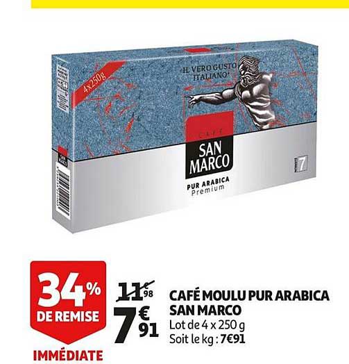 café moulu pur arabica san marco 34% de remise immédiate