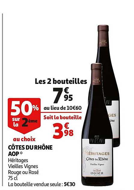 côtes du rhône aop héritages vieilles vignes 50% sur le 2ème au choix