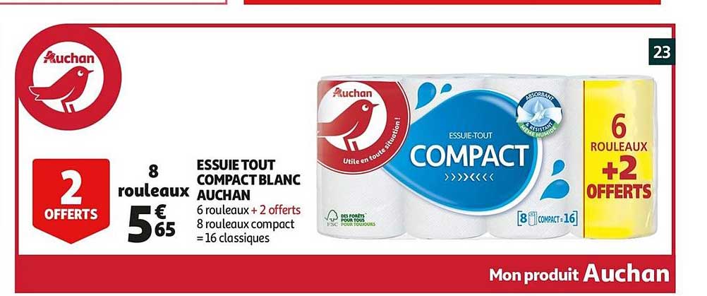 Essuie Tout Compact Blanc Auchan