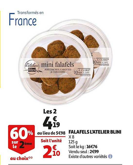 falafels l'atelier blini 60% sur le 2ème au choix