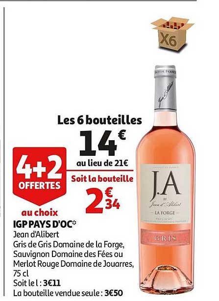 igp pays d'oc jean d'alibert gris 4+2 offertes au choix