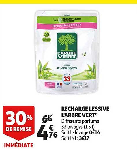 l'arbre vert recharge lessive  30% de remise immédiate