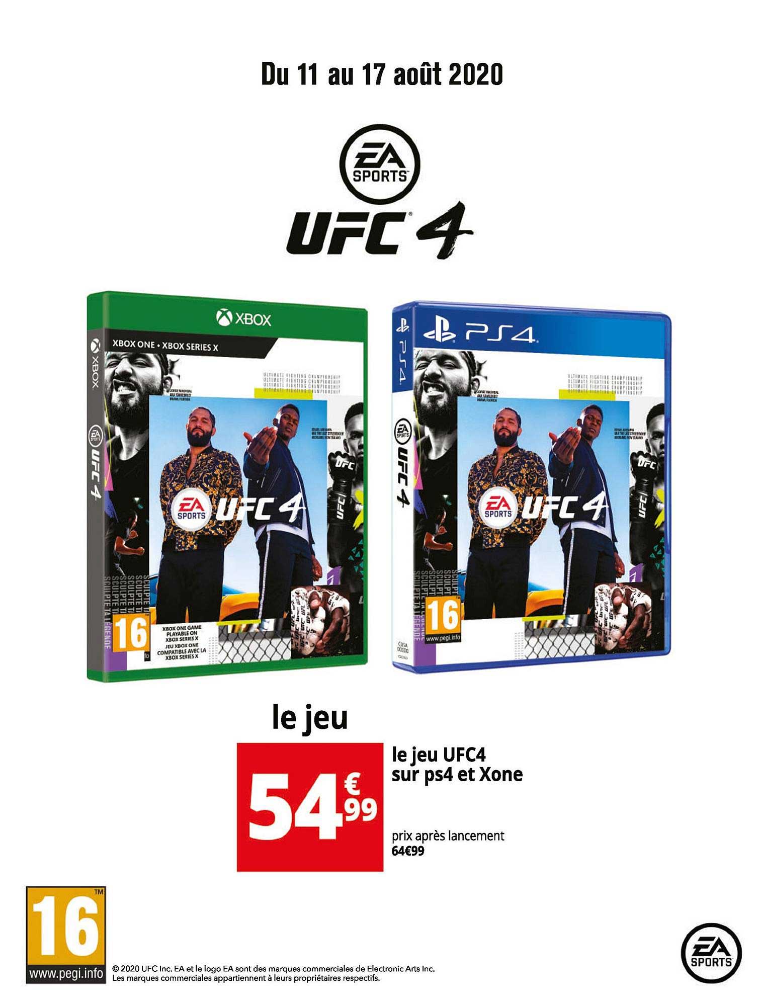 le jeu ufc4 sur ps4 et xone