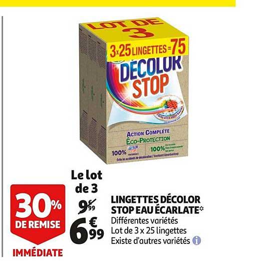 lingettes décolor stop eau écarlate 30% de remise immédiate