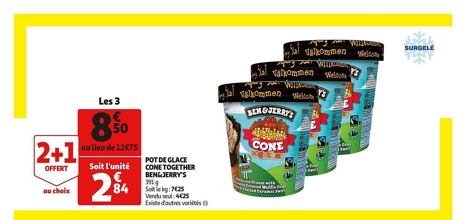 pot de glace cone together ben&jerry's 2+1 offert au choix