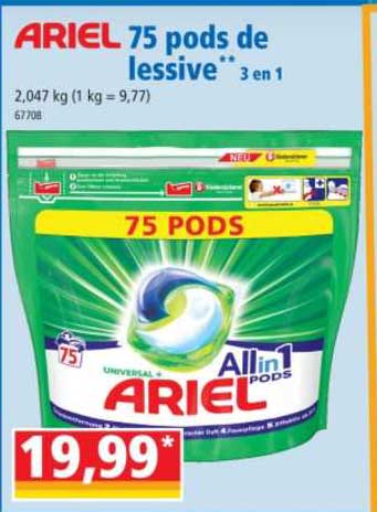 75 Pods De Lessive 3 En 1 Ariel