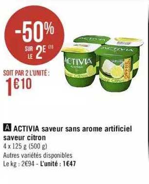 activia saveur sans arôme artificiel saveur citron